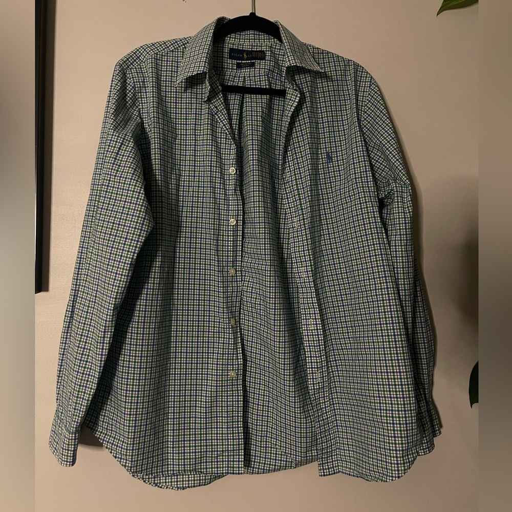 Polo by Ralph Lauren Men's Blue and White Checkered Shirt